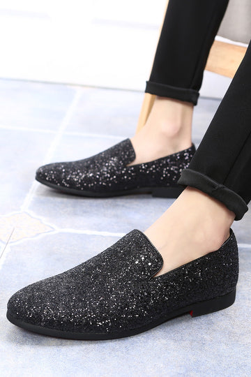Czarne cekinowe wsuwane buty męskie